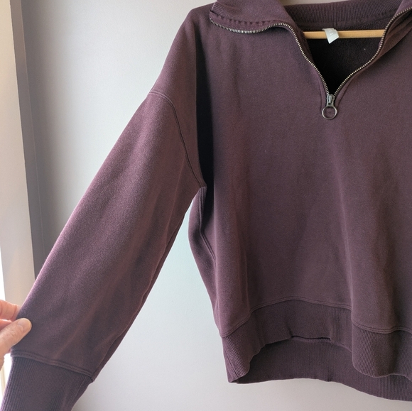 Athleta 1/4 zip pullover M oversized plum - Picture 3 of 11